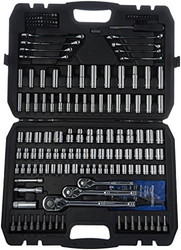 Amazon Basics 201-Piece Mechanic's Socket Tool Set With Case, SAE and Metric Sizes, Chrome-Vanadium Steel, Portable