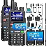 BAOFENG 5RM GMRS Radio Handheld, Long Range Two Way Radios, NOAA/FM/UHF/1.25M/VHF Receiver & Scanner, 999 CH, 2500mAh Type-C Battery, Frequency Match- 2 Pack Full kit