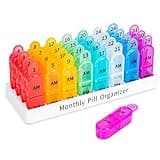 Daviky Monthly Pill Organizer 2 Times a Day - 30 Day Pill Box AM PM, BPA Free One Month Medicine Organizer Twice Daily, 31-Day Case to Hold Vitamins, Supplements & Medication