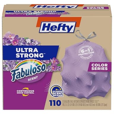 Hefty Ultra Strong 13 Gallon Trash Bags, Tall Kitchen Trash Bags 13 Gallon Size, Resist Leaks, Punctures, and Rips, Continuous Odor Control, Purple, Fabuloso Scent, 110 Bags