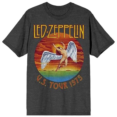 Led Zeppelin U.S. Tour 1975 Crew Neck Short Sleeve Charcoal Heather Men's T-Shirt-Medium