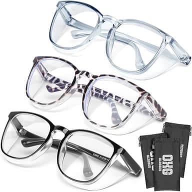 OXG 3 Pack Stylish Safety Glasses, ANSI Z87+ Anti Fog Safety Goggles Blue Light Blocking Protective Eyewear for Nurses (Leopard+Black+Olive Green)