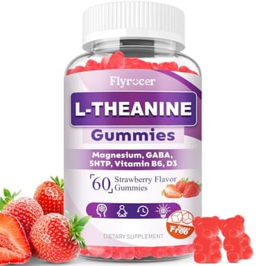 Sugar Free L-Theanine Gummies, L Theanine Supplement for Adults & Kids, L'Theanine 400MG with Ashwagandha, Magnesium, 5HTP & GABA - Support Calm, Relax, zzZ, Focus, Vegan Strawberry Flavor, 60 Count