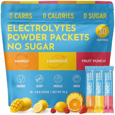 Keto Vitals Original Electrolytes Powder Packets | Keto Friendly Electrolyte Hydration Packs | Sugar Free Electrolytes | Energy Drink Mix | Zero Calorie Zero Carb (Original Assorted, 30 Count)