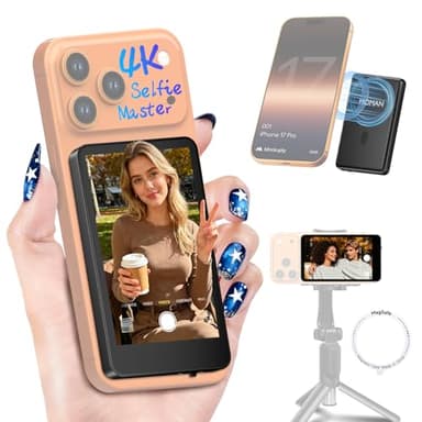 Moman Vlog Selfie Monitor Screen for iPhone, 4K 60fps & Encrypted Private Wireless, Magnetic Back Camera Monitor, P2P Wireless, 164 ft Range for TikTok, YouTube, Vlogging, Photo & Video Kits, Black