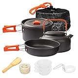 Gutsdoor Camping Cookware Set Camping Cooking Set Non Stick Family Backpacking Cooking Set Lightweight Stackable Pot Pan Kettle Bowls with Storage Bag for Outdoor Hiking (10 Piece/Set)