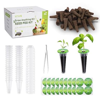 URUQ 140Pcs Hydroponic Pods Supplies: Compatible with AeroGarden Grow Anything Herb Kits - Includes Grow Sponges Grow Baskets Grow Domes Labels - Hydroponics Supplies for Most Brand