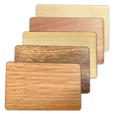Ninja Pop NFC Wooden Card Assortment - Oak, Basswood, Zelkova and more - Bulk NFC Business Card Assortment - NFC Ntag213 (5 Cards)