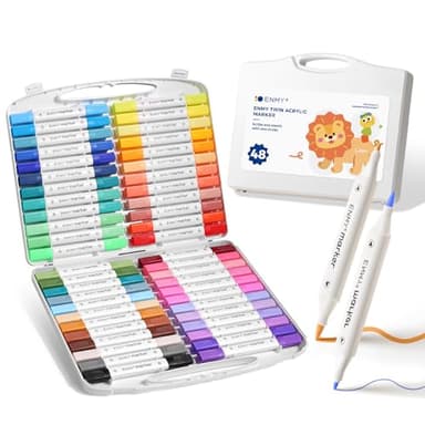 ENMY Dual Tip Acrylic Paint Markers, 48 Colors Acrylic Paint Marker Pens with Portable Case, Acrylic Art Markers for Art & Craft Supplies for Glass, Pottery, Ceramic, Rock, Canvas, DIY Art Supplies