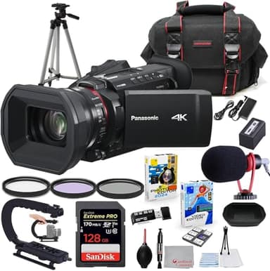 Panasonic HC-X1600 UHD 4K HDMI Camcorder with 24x Zoom Bundle + Accessory Package Including 128GB Extreme Pro Memory, HD Filters, Carry Bag, Editing Software Package & More (23 Items)