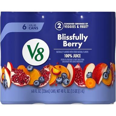 V8 Blissfully Berry 100% Fruit and Vegetable Juice, 8 fl oz Can (6 Pack)