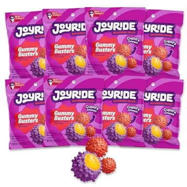 JOYRIDE Cupid’s Crunch Gummy Busters - 1.8 oz 8-Pack, Low Sugar Valentine's Snack, Strawberry & Elderberry Flavors, Healthy Plant Based Crunchy Candy (8 Items)