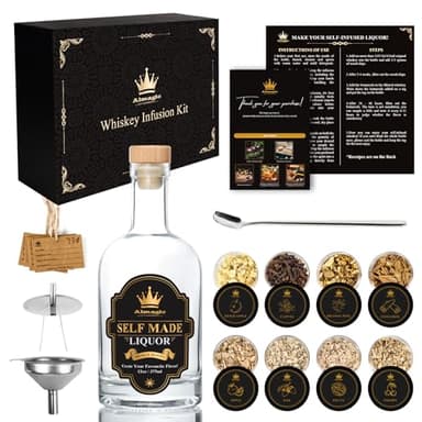 Whiskey Infusion Kit Gift for Men | DIY Whiskey Set to Create Own Flavor | Includes 4 Wood Chips, 4 Ingredients, Complete Tools, and Infusion Recipes, Unique Gifts for Him (Alcohol Not Included)