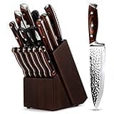 Kitchen Knife Set,15-Piece Knife Set With Block Wooden,Self Sharpening For Chef Knife Set,High Carbon Japan Stainless Steel Hammered Collection Knife Block Set with Steak Knives, Boxed Knife Set
