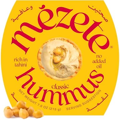Mezete Traditional Middle Eastern Hummus | 100% All Natural Dips and Spreads | Flavorful Tahini Rich Vegan Dip | Halal | Gluten-Free | No Preservatives | On the Go Cup | 180g
