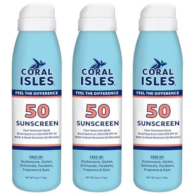 Coral Isles Sunscreen Spray SPF 50 - Hawaii Reef Act Compliant - Oxybenzone & Octinoxate Free - Broad Spectrum - Water Resistant, 6 Fl Oz (Pack of 3)