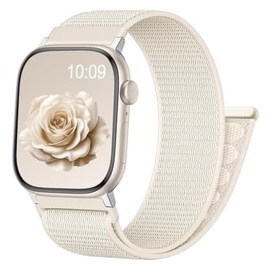Zedoli Nylon Sport Loop Band Compatible with Apple Watch Band 40mm 42mm 41mm 38mm Women Men, Cute Soft Stretchy Braided Elastic Strap for iWatch Series 11 10 9 8 7 6 5 4 3 2 1 SE, Starlight