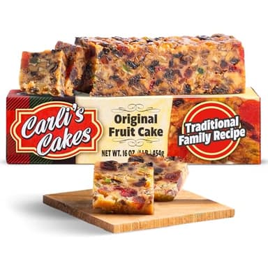 Carli’s Cakes Original Fruit Cake - 1lb, Freshly Baked Traditional Fruitcake Recipe with Raisins, Cherries, Pineapples, Nuts, Imitation Rum Grandma’s Fruit Cake, Delicious Holiday and Christmas Gift