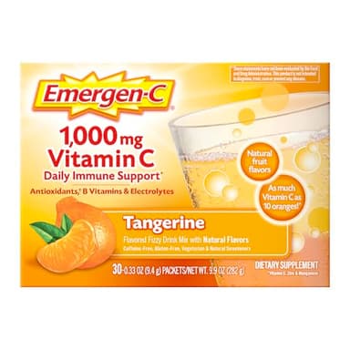 Emergen-C 1000mg Vitamin C Immune Support Powder Tangerine 30CT includes Zinc, Manganese, 7 B Vitamins and Electrolytes for Back to School Essentials