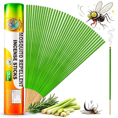 WarmFly Mosquito Repellent Outdoor Patio (120 PCS), Plant-Based Incense Sticks with Rosemary, Lemongrass & Citronella for Camping Essentials, Hiking, Yard