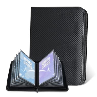Jumbo Card Binder for PKM– WITHYU PU Leather Ringless Card Collection Binder with 60 Pockets, 5.9'' x 8.4''Card Holders Storage Album for Game Card (Carbon Black)