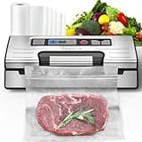 Gasbye Vacuum Sealer Machine, 95kPa Food Sealer with Double Heat Seal for Dry/Moist Food, Easy-lock Handle, Built-in Bag Storage & Cutter, Progress Display, Removable Drip Tray, Silver