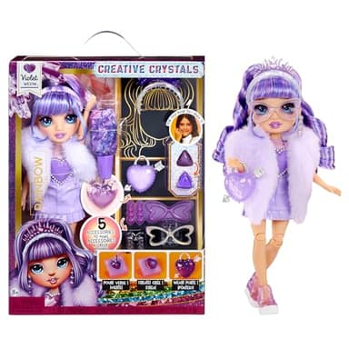 Rainbow High Creative Crystals Violet - Purple 11” Fashion Doll with Crystal Accessory Make It Kit, Ring for You, DIY, Crafts, Resin Play, Kids Gift 8+