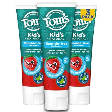 Tom's of Maine Natural Kid's Fluoride Free Toothpaste, Ages 2+, Silly Strawberry, 5.1 oz. 3-Pack (back in original formula)