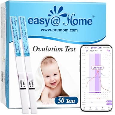 Easy@Home Ovulation Test Strips (50-Pack), FSA Eligible Ovulation Predictor Kit, Powered by Premom Ovulation Calculator iOS and Android APP, 50 LH Tests