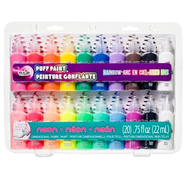 Tulip Puff Paint 20-Color Party Pack, Multi-Surface, Premium Quality, Nontoxic & Waterproof Craft Paint, Permanent on Fabric, Rainbow