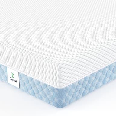 Dourxi Mini Crib Mattress, 38x24X4 Inch Dual Sided Comfort Gel Memory Foam, Breathable Premium Baby Mattress for Mini and Portable Cribs w/Removable Outer Cover - White&Blue