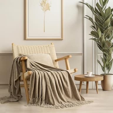 EverGrace Soft Chenille Throw Blanket for Couch, Cozy Plush Fuzzy Decorative Chenille Knit Throw Blanket with Tassels, Lightweight Blanket and Throws for Bed Sofa Gift Home Decor, Beige 50"x60"