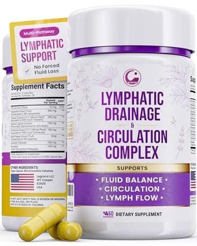 Advanced Lymphatic Drainage Supplements – Lymphatic Cleanse & Lymph System Support with Hesperidin, Rutin, Quercetin with Bromelain – Herbal Lymphatic Support Formula – 60 Capsules