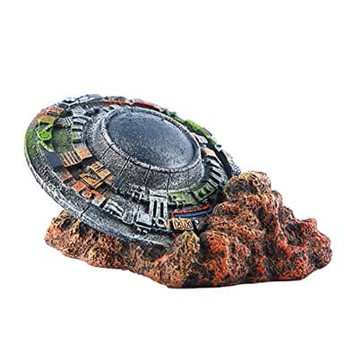 Ulifery Sunken UFO Aquarium Decoration Wrecked Sci-fi Spaceship Ornament Alien Item for Betta, Little