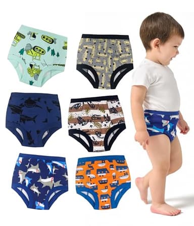 YESWEL Potty Training Underwear for Toddler Boys, Cotton Washable Reusable Absorbent Pants 6 Pack, 2T-5T (4T, Multicolor01)
