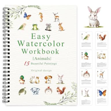 SLWBZ Watercolor Workbook Animals, 15 Different Patterns of Original DIY Designs, Beginner-Friendly Watercolor Workbooks, (Animals, Without Palette)