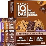 IQBAR Brain and Body Plant Protein Bars - Chocolate Lovers Variety - 12-Count Low Carb - Gluten Free, High Fiber, Vegan Snacks - Low Sugar Meal Replacement