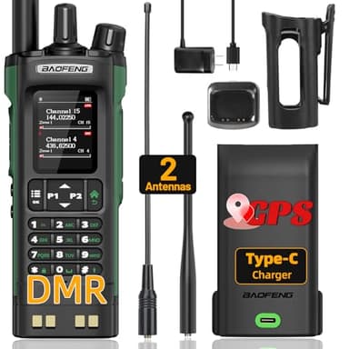Ham Radio BAOFENG DM32 DMR Radio Handheld Rechargeable Walkie Talkies Long Range DM32UV 5RM Two Way Radio NOAA Weather Radio with GPS, Copy Frequency 2500mAh Battery USB-C Charging with Radio Holster