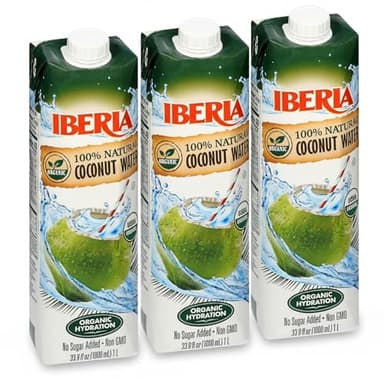 Iberia 100% Pure Organic Coconut Water, 1 Liter , 33.8 Fl Oz (Pack of 3)