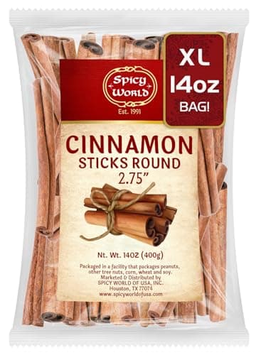Spicy World Cinnamon Sticks 14 Oz Bag ~100 Sticks - Strong Aroma, Perfect for Baking, Cooking & Beverages - 3+ Inches Length - Cassia Saigon Cinnamon from Vietnam