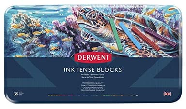 Derwent Inktense Blocks 36 Tin, Set of 36, 8mm Block, Soft Texture, Watersoluble, Ideal for Watercolor, Drawing, Coloring, Crafts and Painting on Paper and Fabric, Professional Quality (2301979)