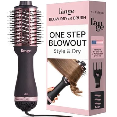 L'ANGE HAIR Le Volume 2-in-1 Titanium Blow Dryer Brush | Hot Air Brush for Hair Drying & Styling | Ionic Oval Barrel for Smooth, Frizz-Free Volume | (Black – 75mm)