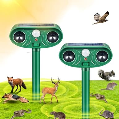 2026 Upgraded Solar Animal Repellent Ultrasonic Outdoor, 2 Pack IP65 Waterproof Deer Repellent & Cat Deterrent with Motion Sensor, Effective Racoon Rabbit Skunk Squirrel Repeller for Yard Garden