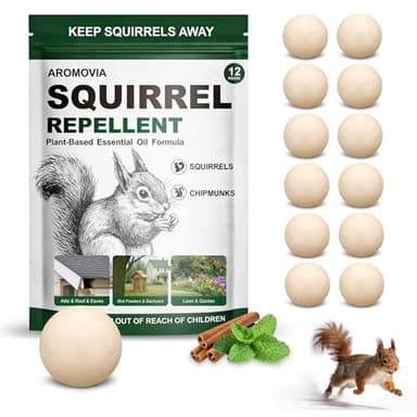 Squirrel Repellent Outdoor Powerful Peppermint Oil Squirrel Repellent Balls, 12-Pack Chipmunk Repellent Peppermint Balls for Outdoor, Pet Safe Formula Squirrel Deterrents for Garden, Yard, Patio