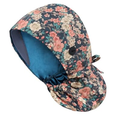 diffetape Satin Lined Scrub Cap, Scrub Hat Ponytail Women, Surgical Cap with Buttons & Sweatband, Cotton, Silk Lined