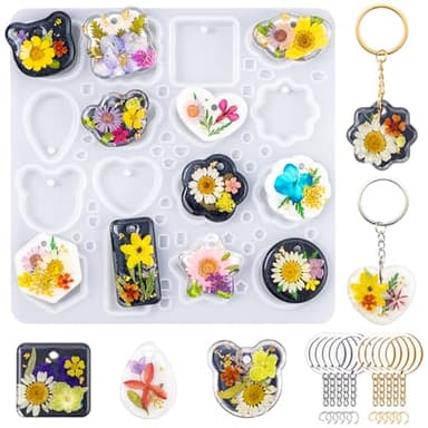 LET'S RESIN Keychain Resin Molds Silicone with Hole, 16 Cavities UV Resin Jewelry Pendant Mold for Beginner, Epoxy Resin Molds for Keychain Pendant Jewelry Making