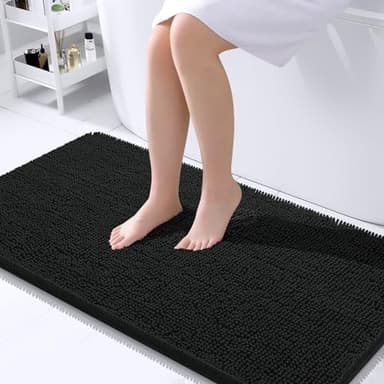 OLANLY Bathroom Rugs 40x24, Extra Soft Absorbent Chenille Bath Rugs, Rubber Backing Quick Dry, Machine Washable Bath Mats for Bathroom Floor, Tub and Shower, Home Decor Accessories, Black