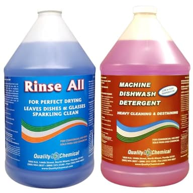 Quality Chemical Heavy Duty Liquid Alkaline Commercial Dishwasher Detergent (1 Gallon) - Rinse All/Commercial Industrial Grade Rinse Aid/Dishwasher Rinse Aid, heat and cool dry Finish (1 Gallon)