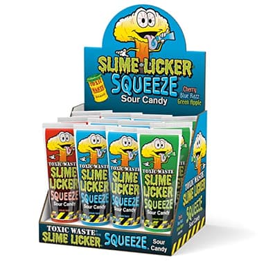 Toxic Waste Slime Licker Squeeze Sour Candy Green Apple Blue Razz Cherry 12 Pack