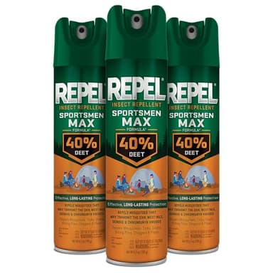 Repel Insect Repellent Sportsmen Max Formula 40% DEET, 6.5 Ounces, Long-Lasting Aerosol Insect Repellent Spray Repels Mosquitoes, Ticks, Gnats, Biting Flies, Chiggers and Fleas, 3 Pack
